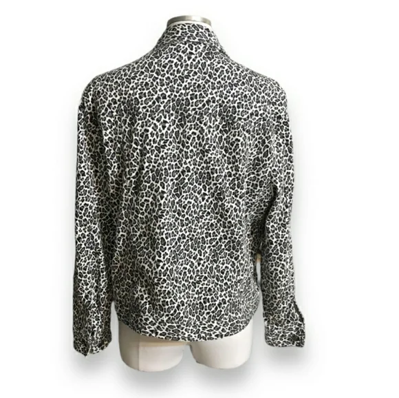 RUBY RD Grey Black Leopard Print Button Front Stretch Denim Jacket EUC! - Picture 3 of 9